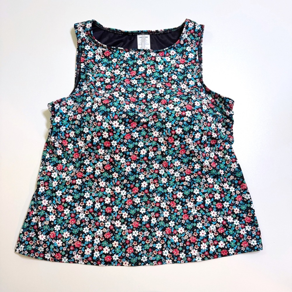 Lands End Tankini Top 16W DDD Multicolor Floral Sleeveless Swimwear Scoop Neck
